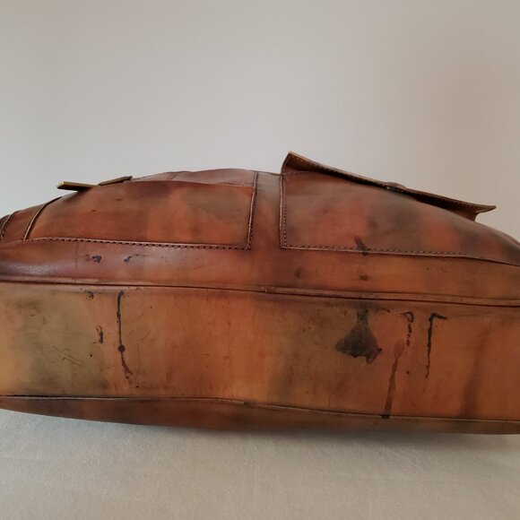 D&G leather briefcase laptop bag vintage painted dyed camo brown green gray blac - Picture 6 of 15